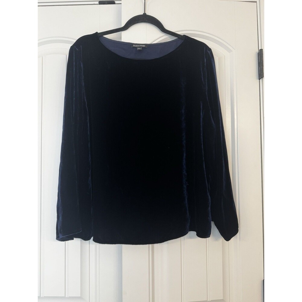 Eileen Fisher Women's Velvet Feel, Navy Long Sleeve Top, Large Excellent Cond